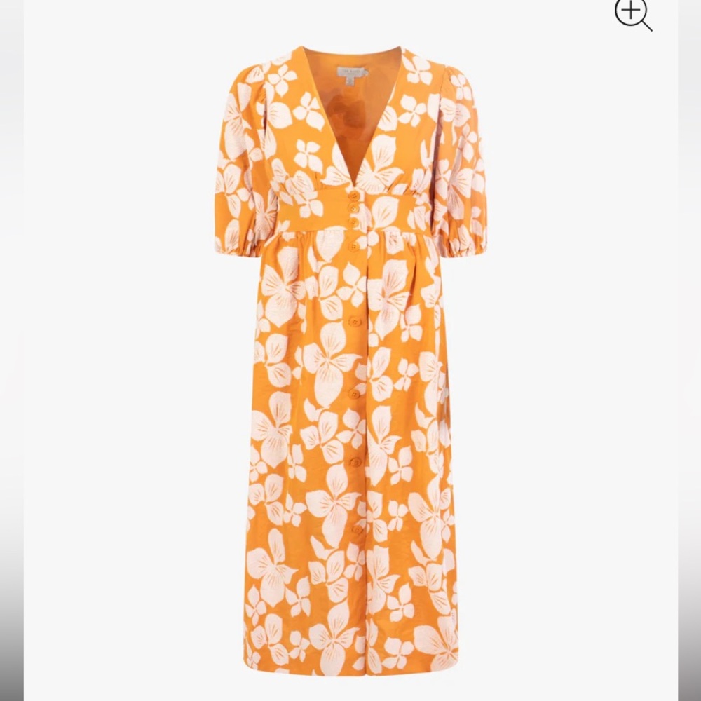 TED BAKER CINTHY BUTTON FRONT JACQUARD DRESS, DARK ORANGE - Picture 5 of 11